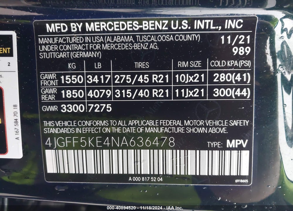 2022 MERCEDES-BENZ GLS 450 4MATIC VIN: 4JGFF5KE4NA636478