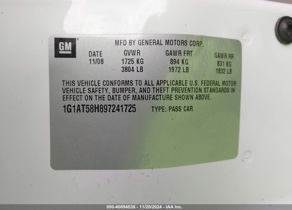 2009 CHEVROLET COBALT LT W/1LT VIN: 1G1AT58H897241725