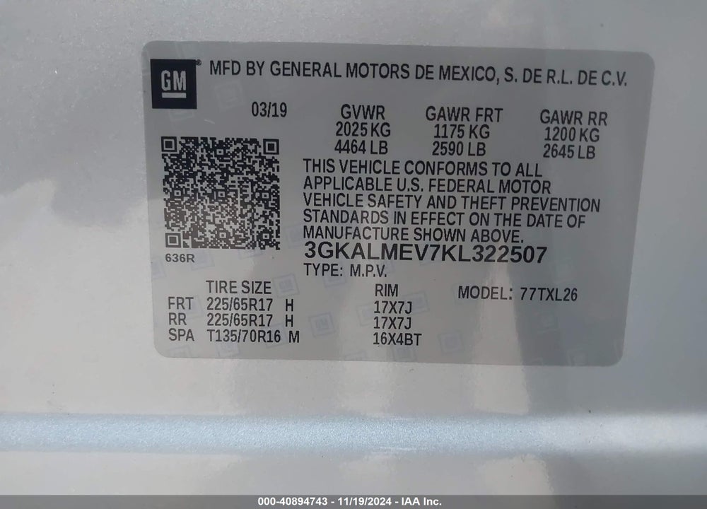 2019 GMC TERRAIN VIN: 3GKALMEV7KL322507
