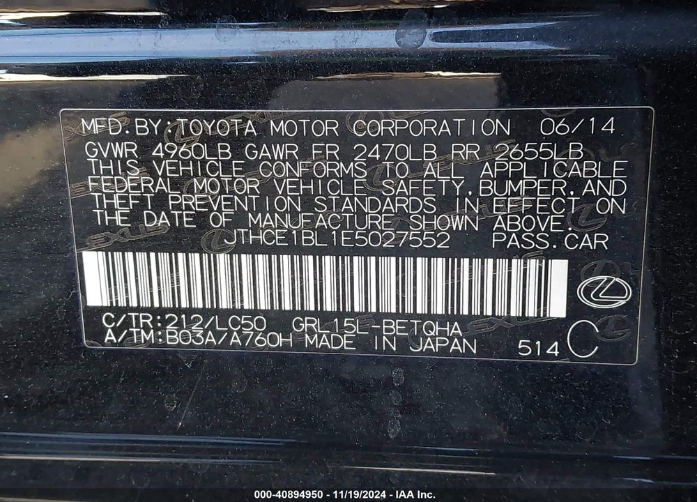 2014 LEXUS GS 350 VIN: JTHCE1BL1E5027552