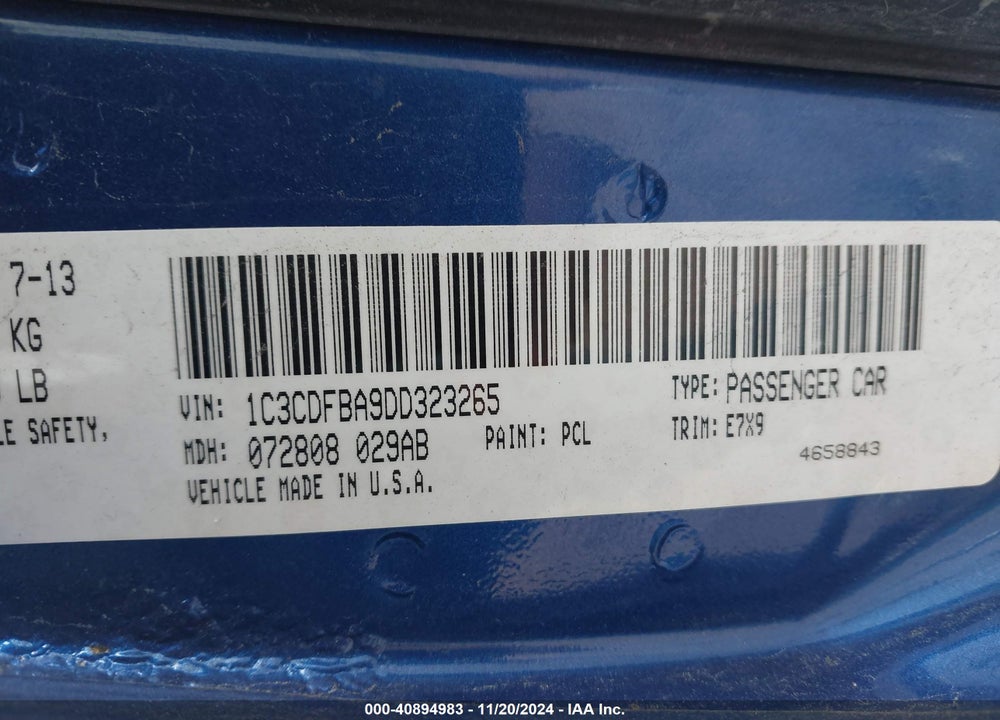 2013 DODGE DART SXT VIN: 1C3CDFBA9DD323265