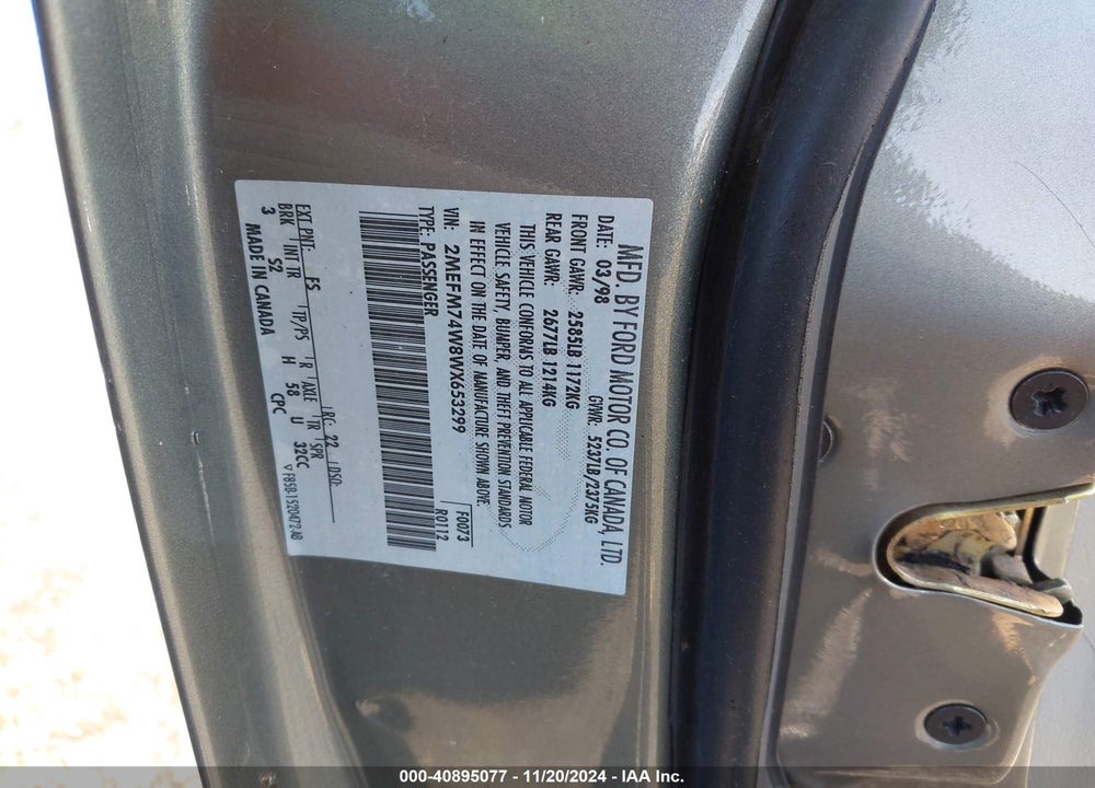 1998 MERCURY GRAND MARQUIS VIN: 2MEFM74W8WX653299