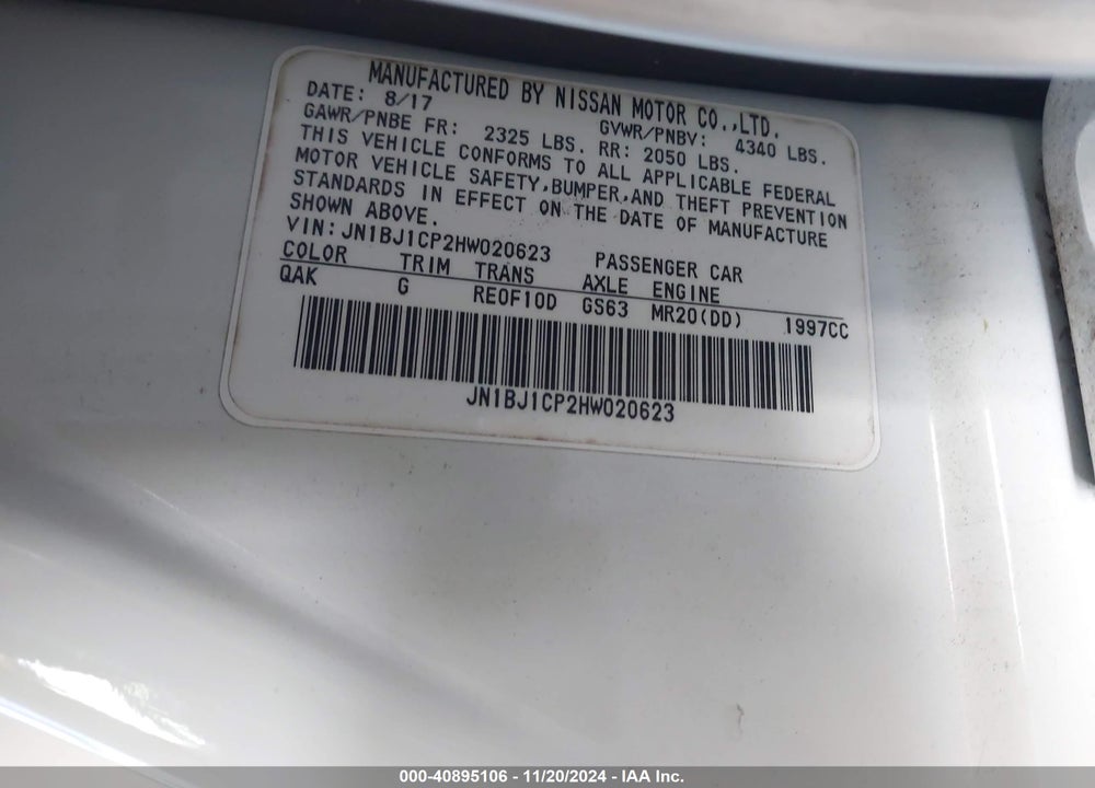 2017 NISSAN ROGUE SPORT S VIN: JN1BJ1CP2HW020623