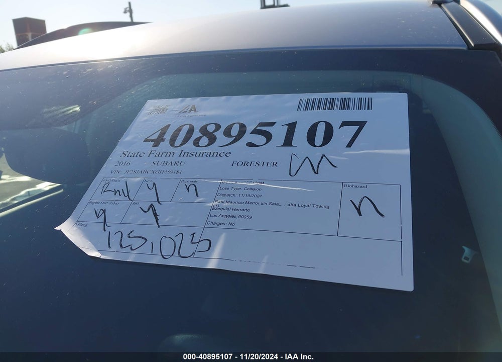 2016 SUBARU FORESTER 2.5I VIN: JF2SJABCXGH459181