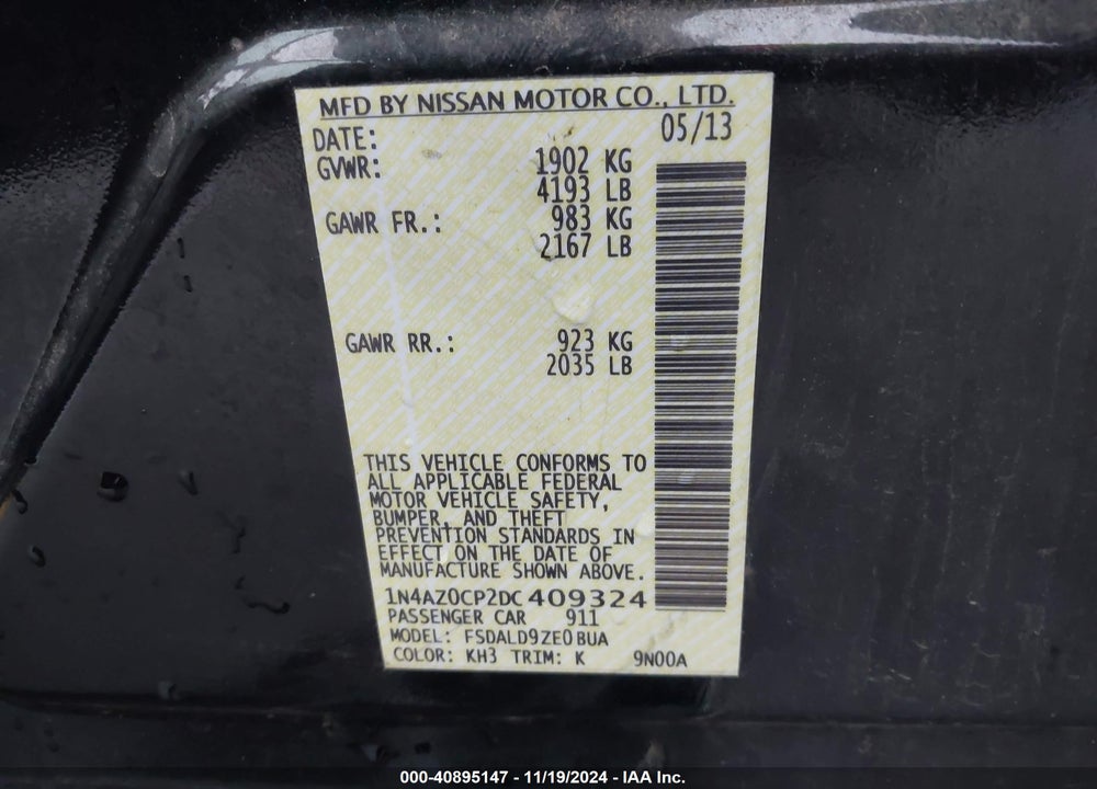 2013 NISSAN LEAF SV VIN: 1N4AZ0CP2DC409324