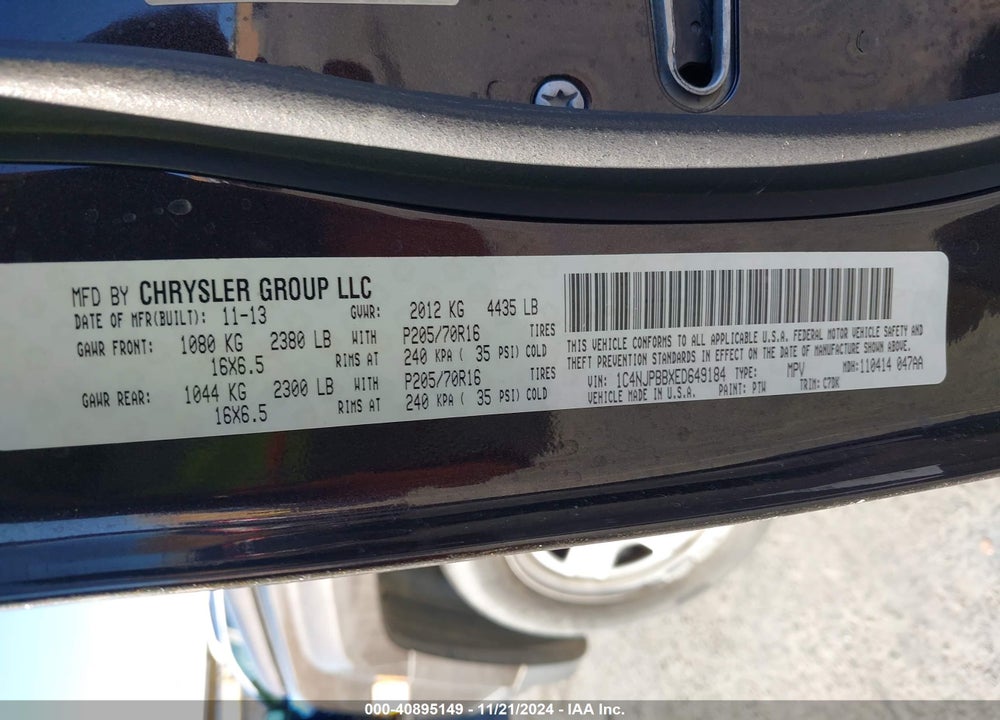 2014 JEEP PATRIOT SPORT VIN: 1C4NJPBBXED649184