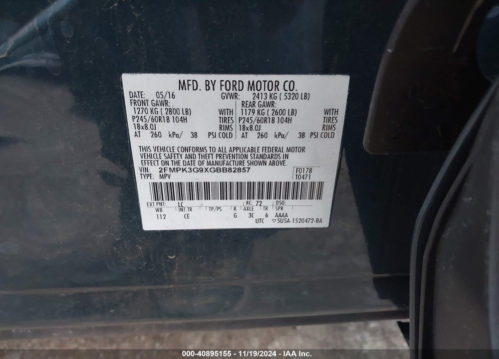 2016 FORD EDGE SE VIN: 2FMPK3G9XGBB82857
