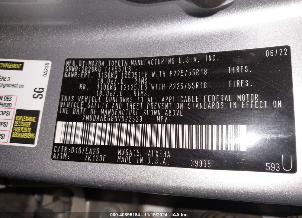 2022 TOYOTA COROLLA CROSS XLE VIN: 7MUDAABG8NV022529
