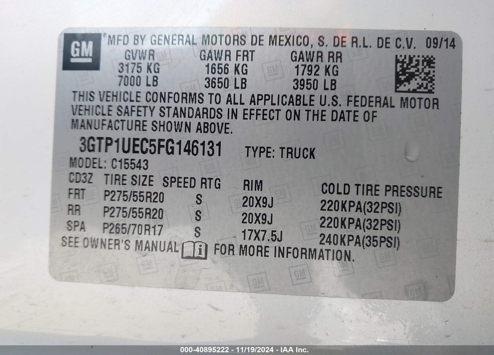 2015 GMC SIERRA 1500 SLE VIN: 3GTP1UEC5FG146131