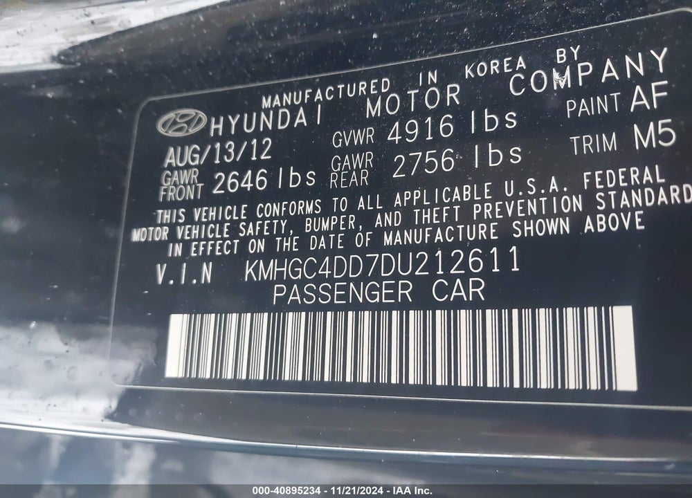 2013 HYUNDAI GENESIS 3.8 VIN: KMHGC4DD7DU212611