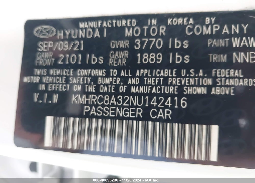 2022 HYUNDAI VENUE SEL VIN: KMHRC8A32NU142416