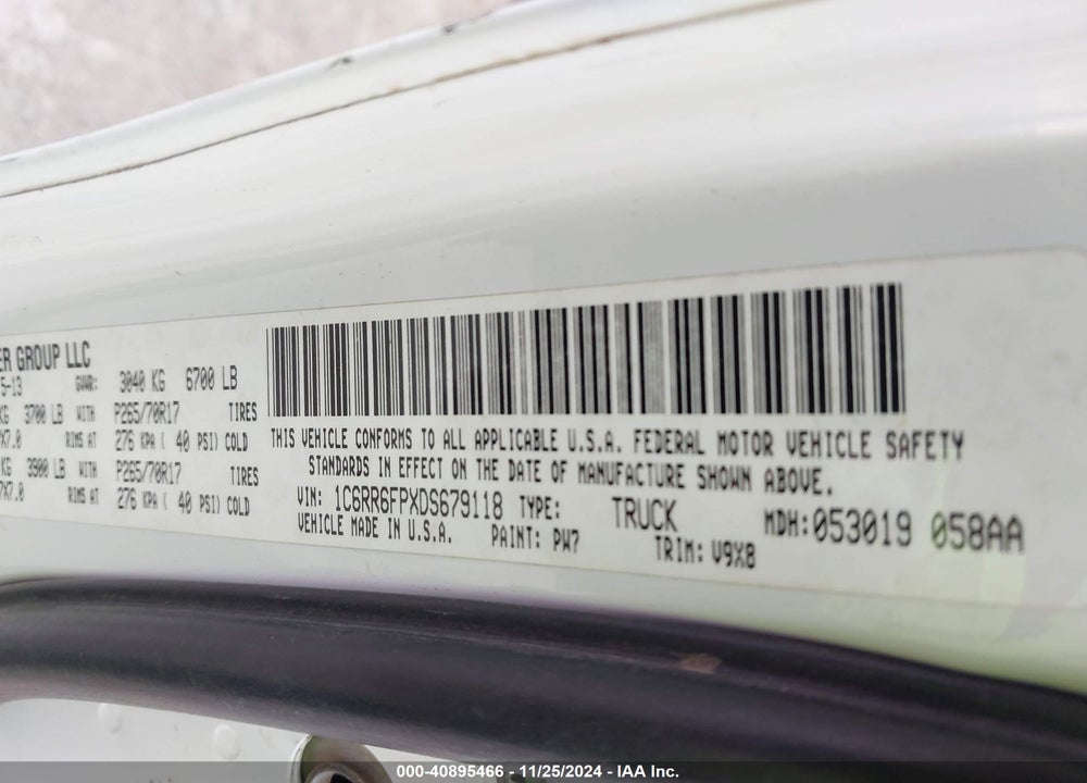 2013 RAM 1500 TRADESMAN VIN: 1C6RR6FPXDS679118