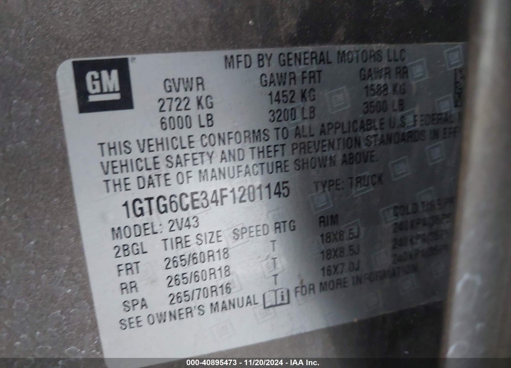 2015 GMC CANYON SLT VIN: 1GTG6CE34F1201145