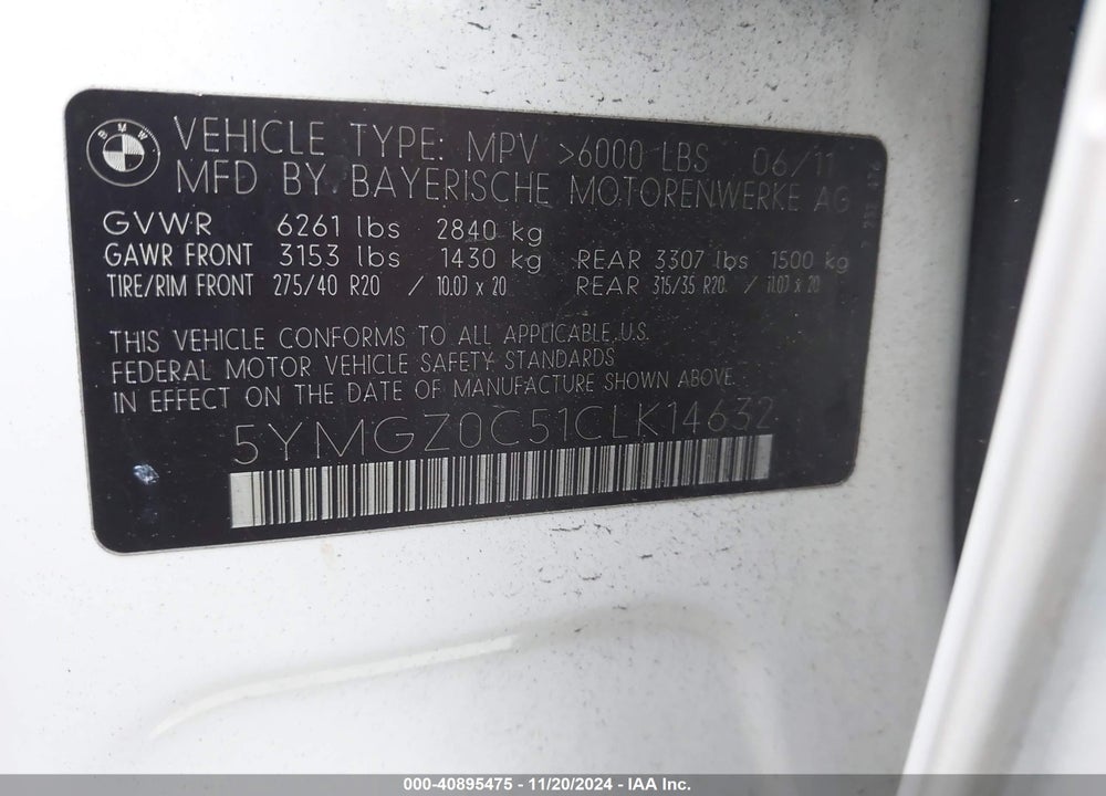 2012 BMW X6 M VIN: 5YMGZ0C51CLK14632