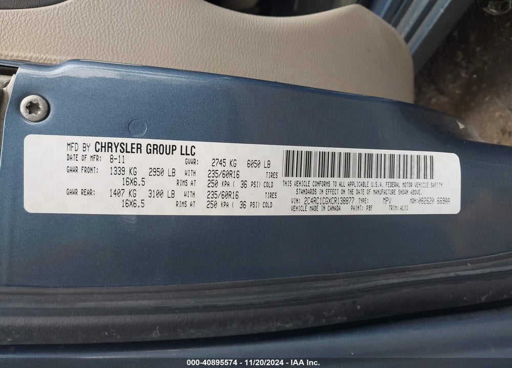 2012 CHRYSLER TOWN & COUNTRY TOURING-L VIN: 2C4RC1CGXCR138877