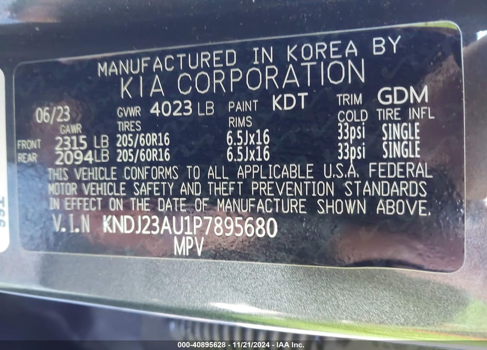 2023 KIA SOUL LX VIN: KNDJ23AU1P7895680