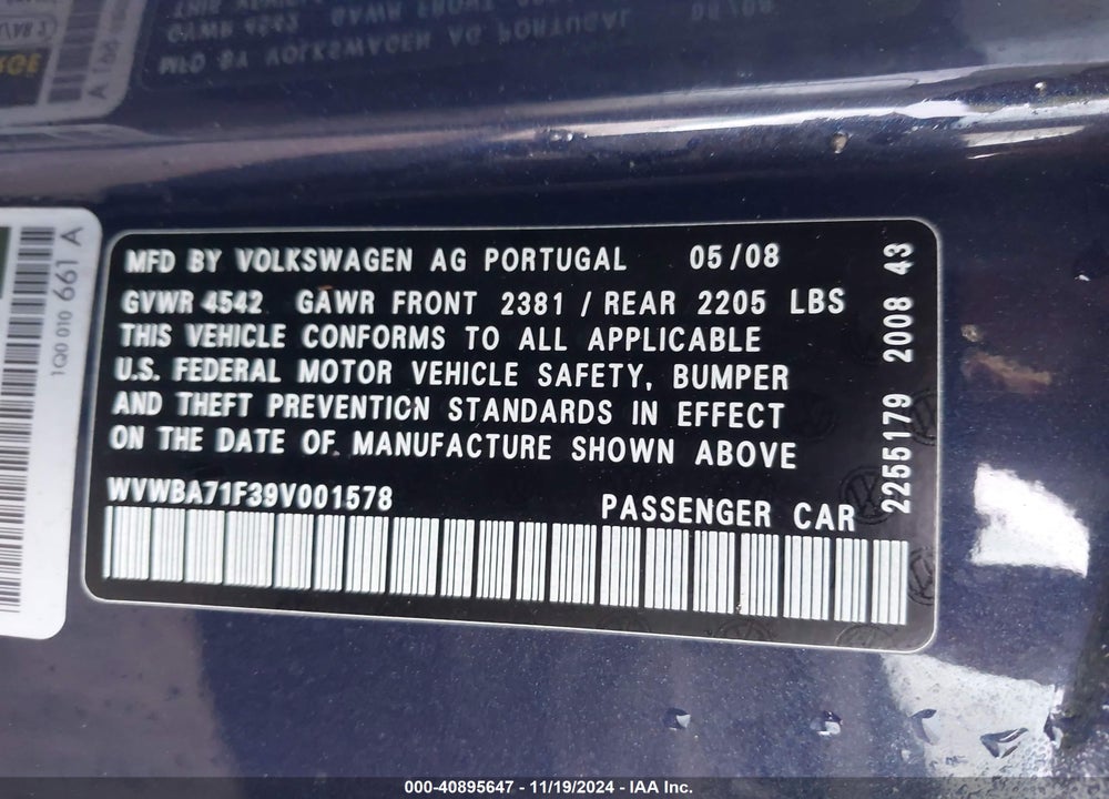 2009 VOLKSWAGEN EOS KOMFORT VIN: WVWBA71F39V001578