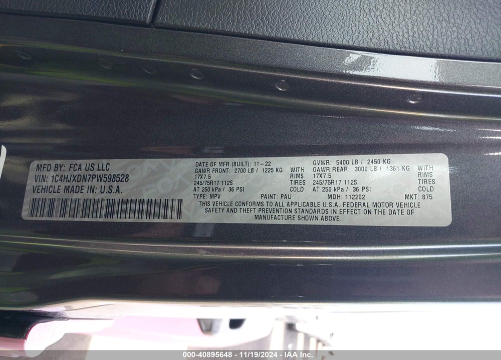 2023 JEEP WRANGLER 4-DOOR SPORT 4X4 VIN: 1C4HJXDN7PW598528