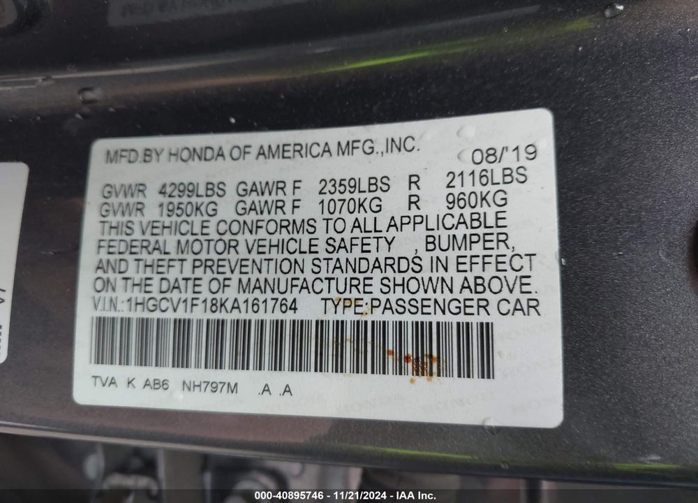 2019 HONDA ACCORD LX VIN: 1HGCV1F18KA161764