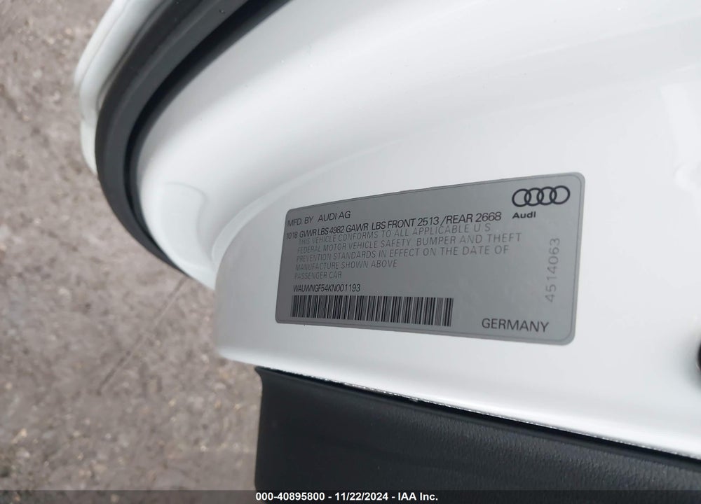 2019 AUDI A5 VIN: WAUWNGF54KN001193
