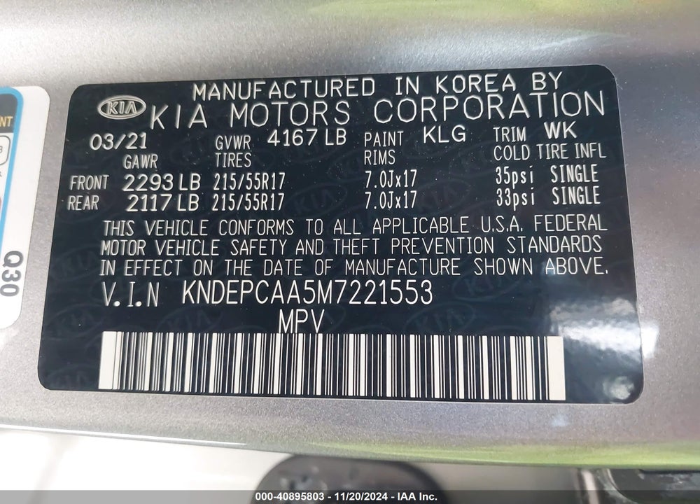 2021 KIA SELTOS LX VIN: KNDEPCAA5M7221553