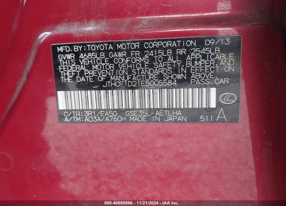 2014 LEXUS IS 250 VIN: JTHCF1D21E5005584