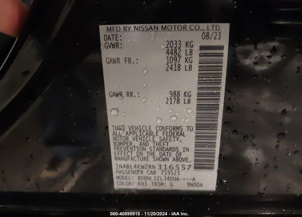 2024 NISSAN ALTIMA SL INTELLIGENT AWD VIN: 1N4BL4EW2RN316557