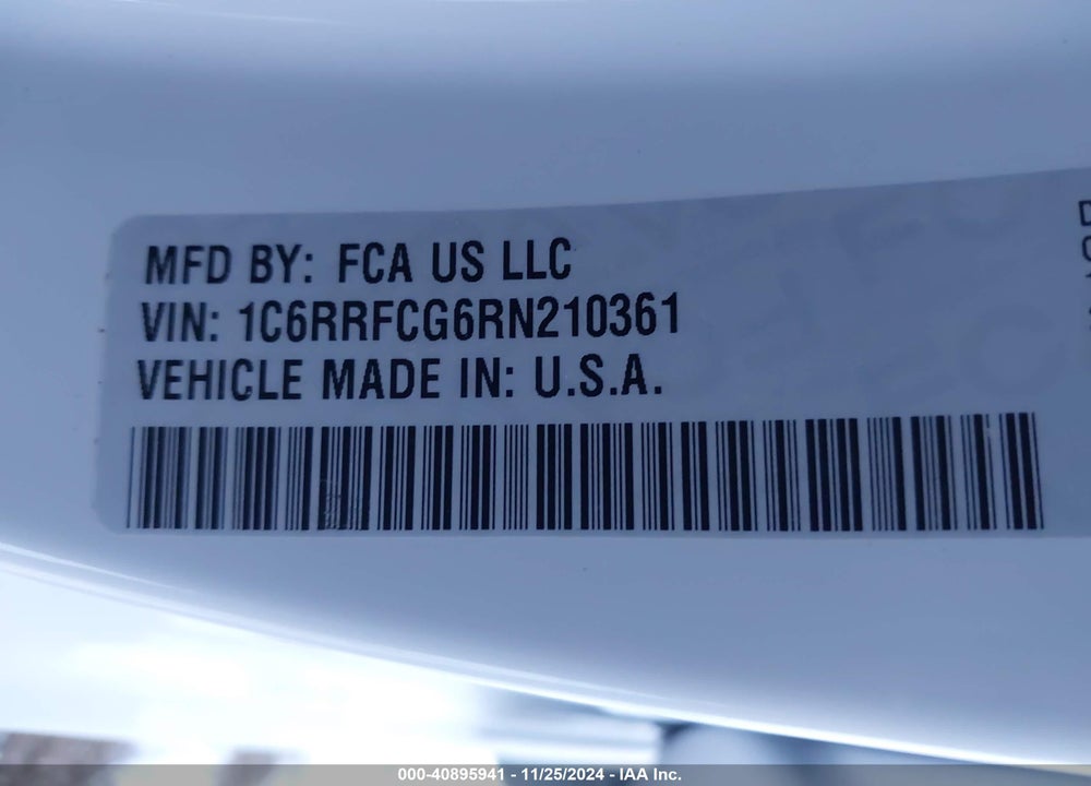 2024 RAM 1500 VIN: 1C6RRFCG6RN210361