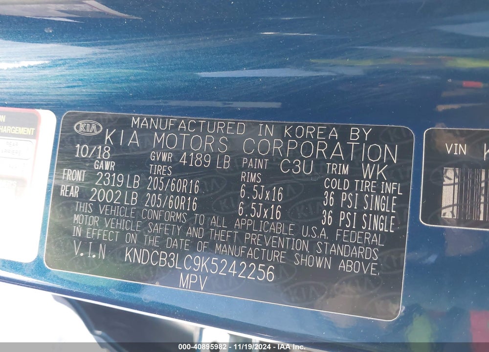 2019 KIA NIRO LX VIN: KNDCB3LC9K5242256