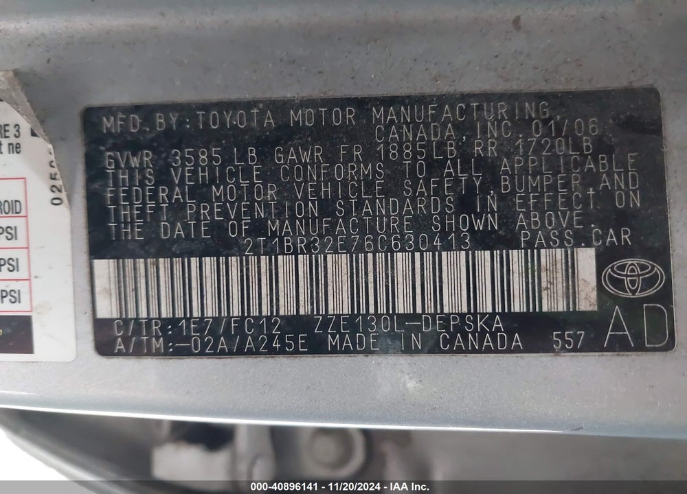 2006 TOYOTA COROLLA S VIN: 2T1BR32E76C630413
