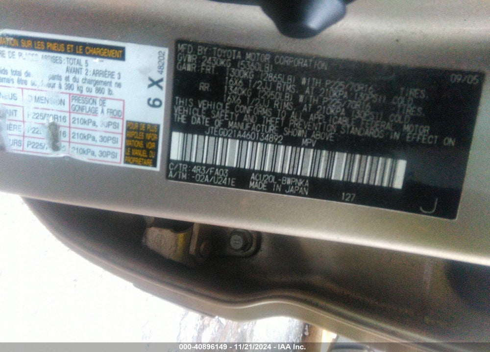 2006 TOYOTA HIGHLANDER VIN: JTEGD21A460134892