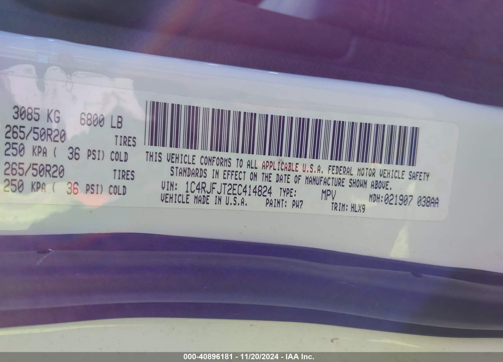 2014 JEEP GRAND CHEROKEE SUMMIT VIN: 1C4RJFJT2EC414824