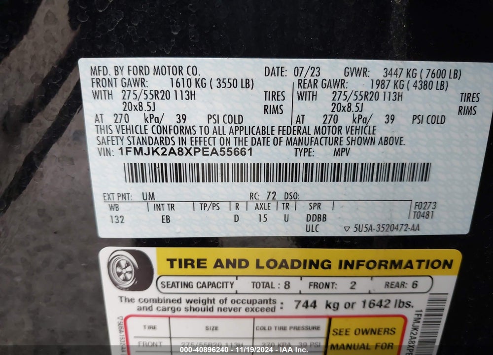 2023 FORD EXPEDITION LIMITED MAX VIN: 1FMJK2A8XPEA55661