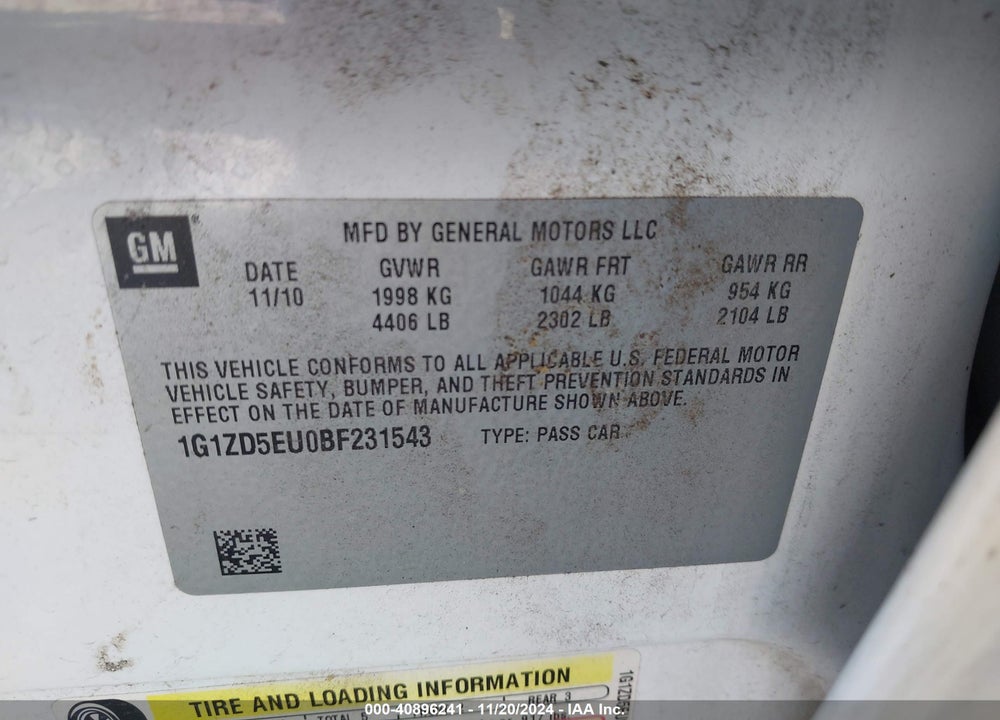 2011 CHEVROLET MALIBU 2LT VIN: 1G1ZD5EU0BF231543
