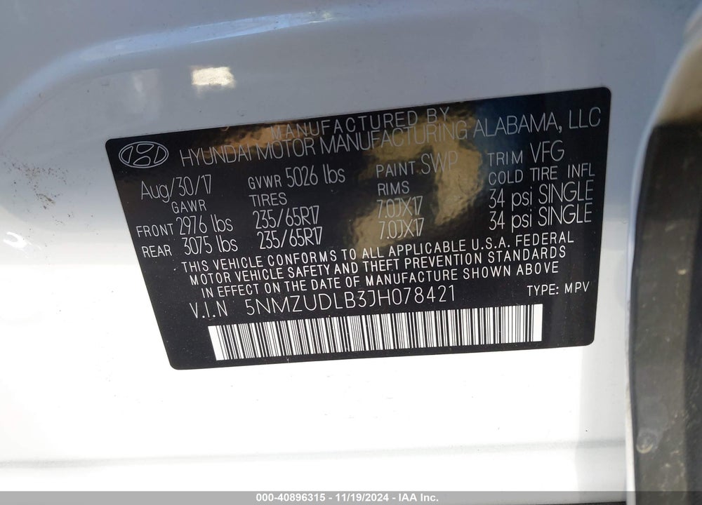 2018 HYUNDAI SANTA FE SPORT 2.4L VIN: 5NMZUDLB3JH078421