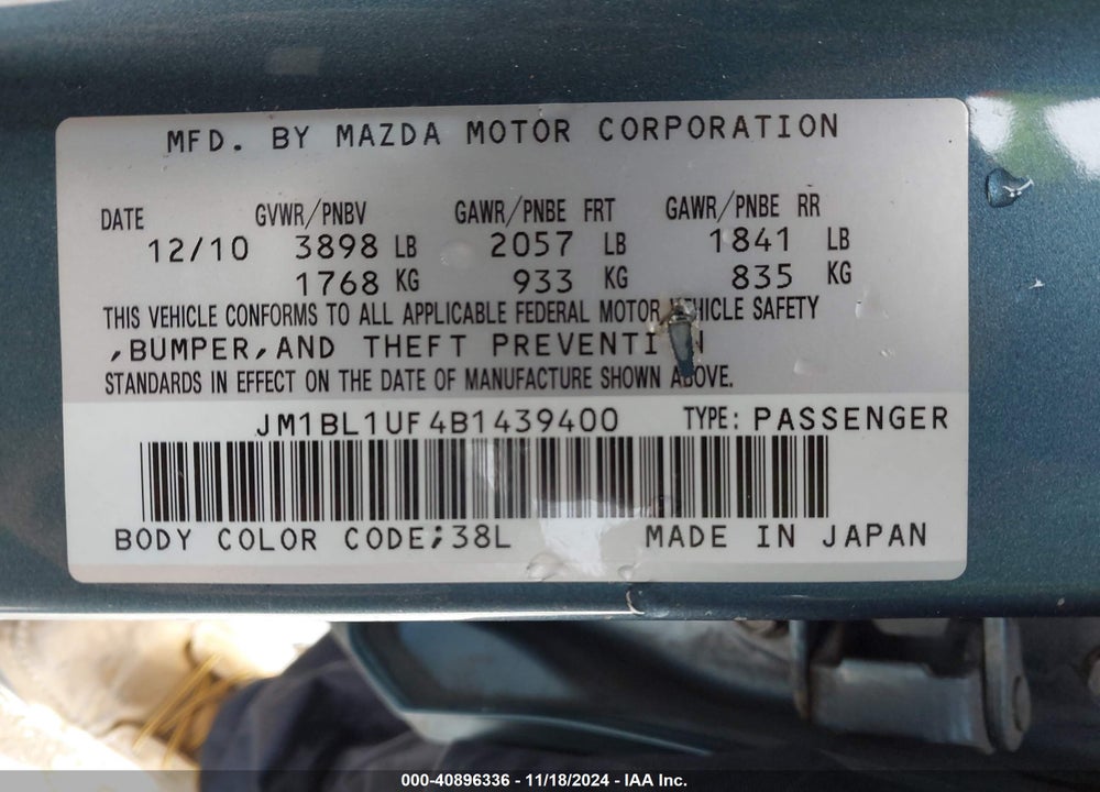 2011 MAZDA 3 I SPORT VIN: JM1BL1UF4B1439400