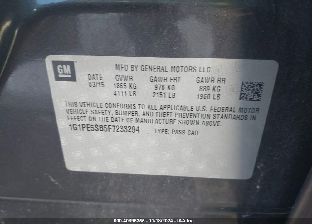 2015 CHEVROLET CRUZE 2LT AUTO VIN: 1G1PE5SB5F7233294