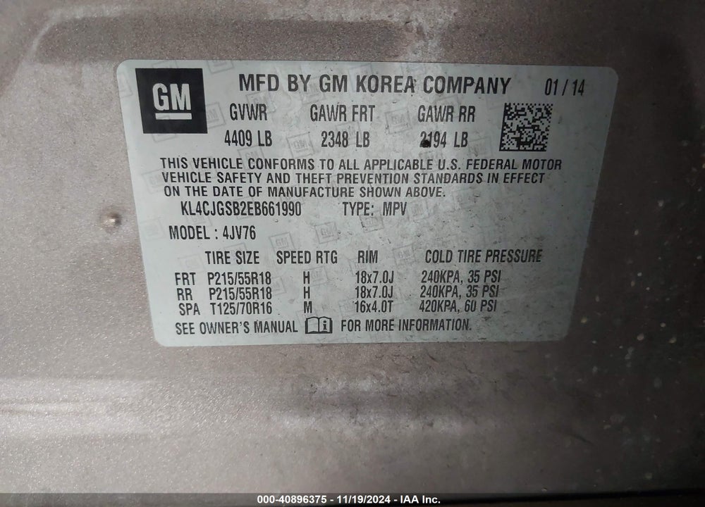2014 BUICK ENCORE LEATHER VIN: KL4CJGSB2EB661990