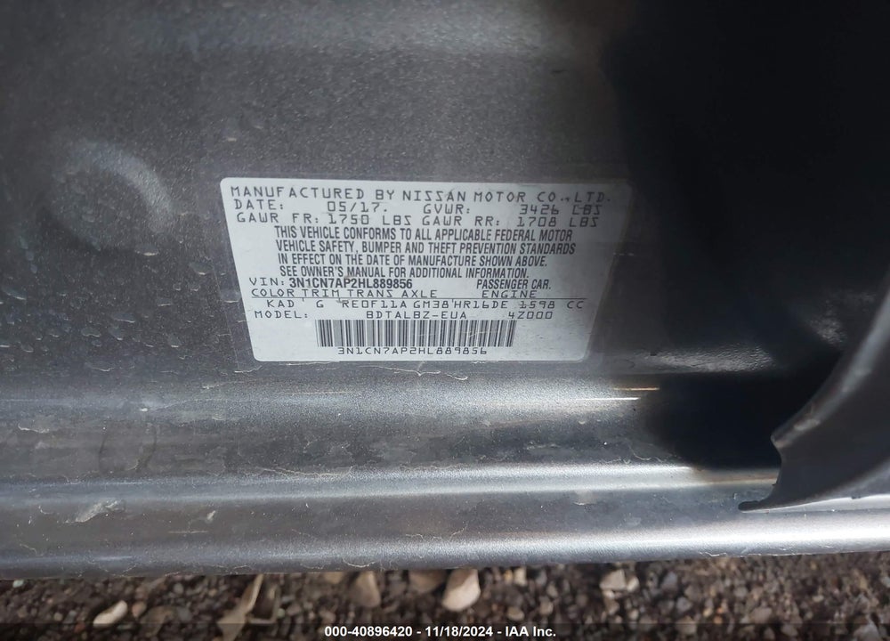 2017 NISSAN VERSA 1.6 SV VIN: 3N1CN7AP2HL889856