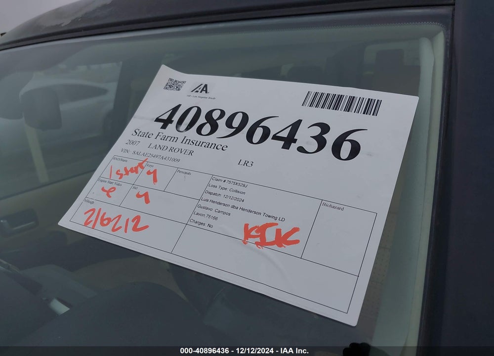 2007 LAND ROVER LR3 V8 SE VIN: SALAE25497A431009