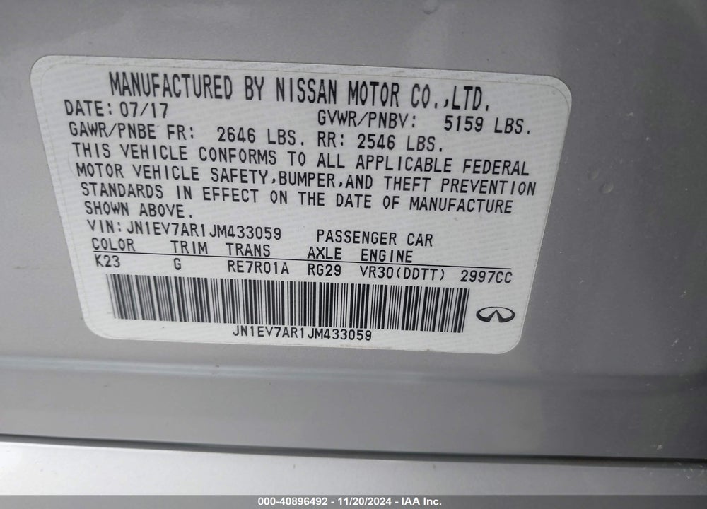 2018 INFINITI Q50 3.0T LUXE VIN: JN1EV7AR1JM433059
