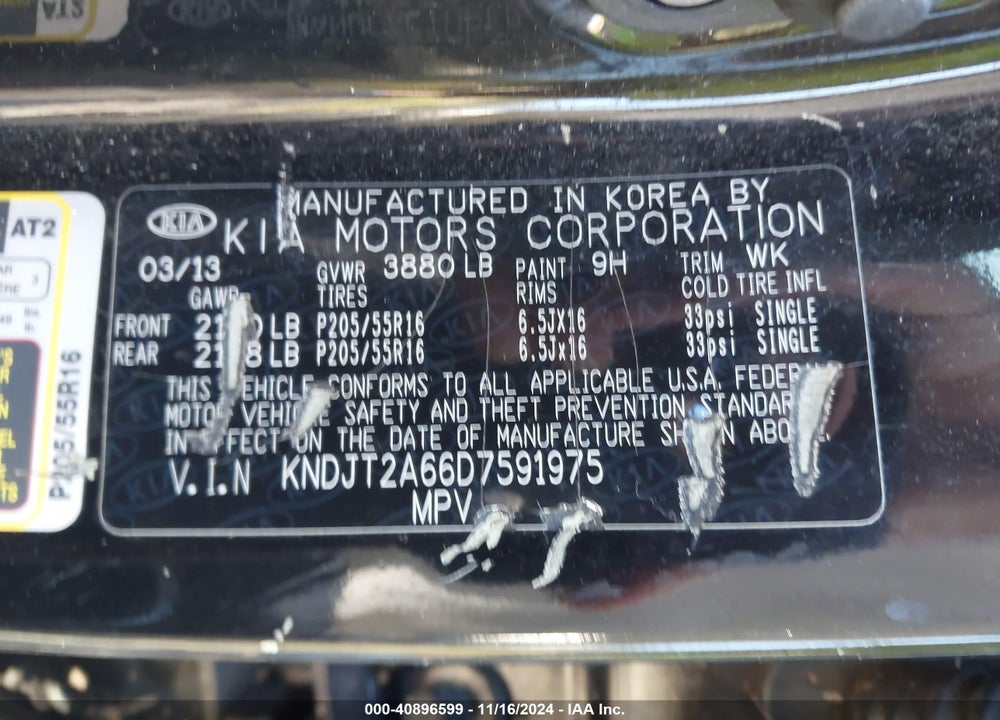 2013 KIA SOUL VIN: KNDJT2A66D7591975