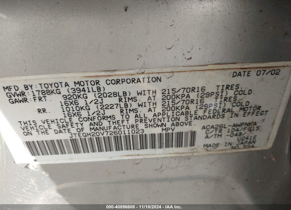 2002 TOYOTA RAV4 VIN: JTEGH20V726011023