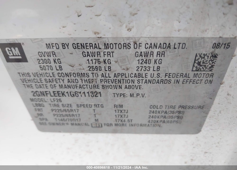 2016 CHEVROLET EQUINOX LS VIN: 2GNFLEEK1G6111321
