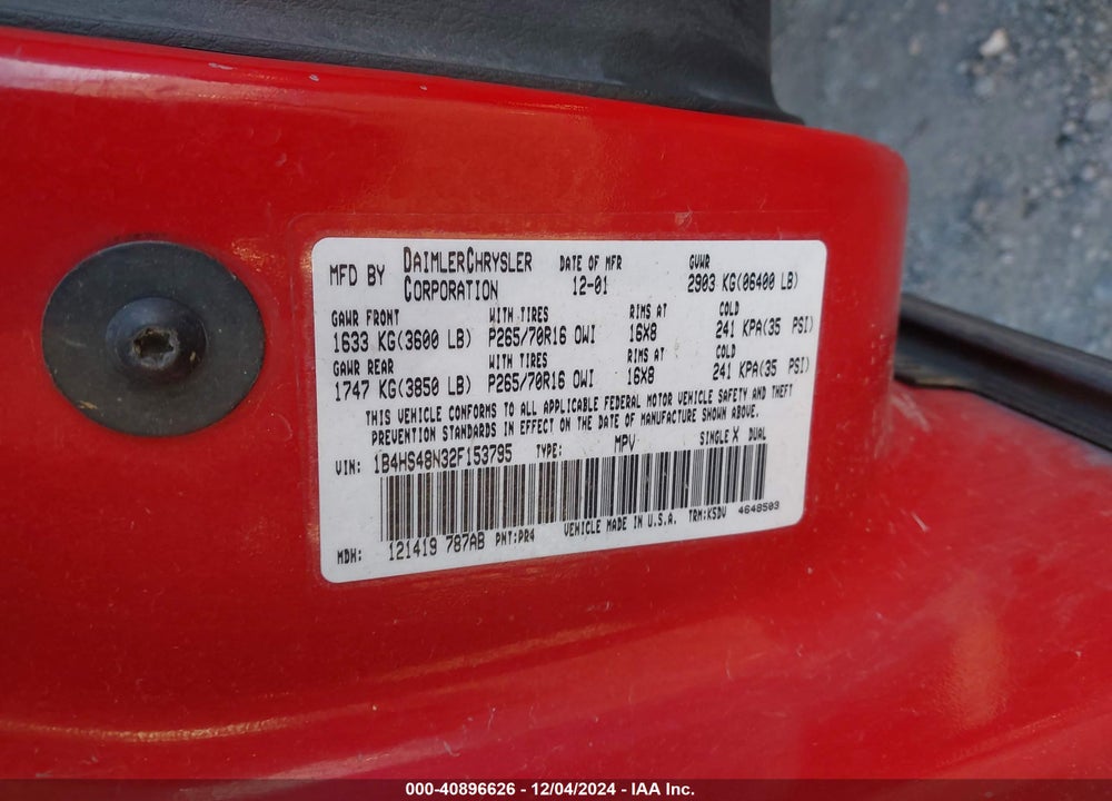 2002 DODGE DURANGO SLT VIN: 1B4HS48N32F153795