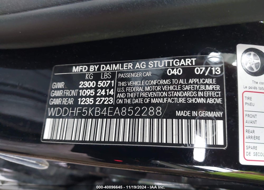 2014 MERCEDES-BENZ E 350 VIN: WDDHF5KB4EA852288