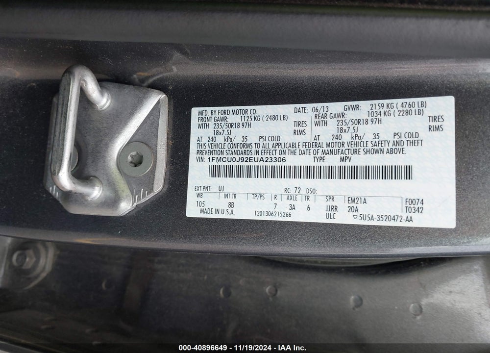 2014 FORD ESCAPE TITANIUM VIN: 1FMCU0J92EUA23306