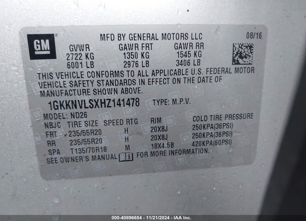 2017 GMC ACADIA SLT-1 VIN: 1GKKNVLSXHZ141478