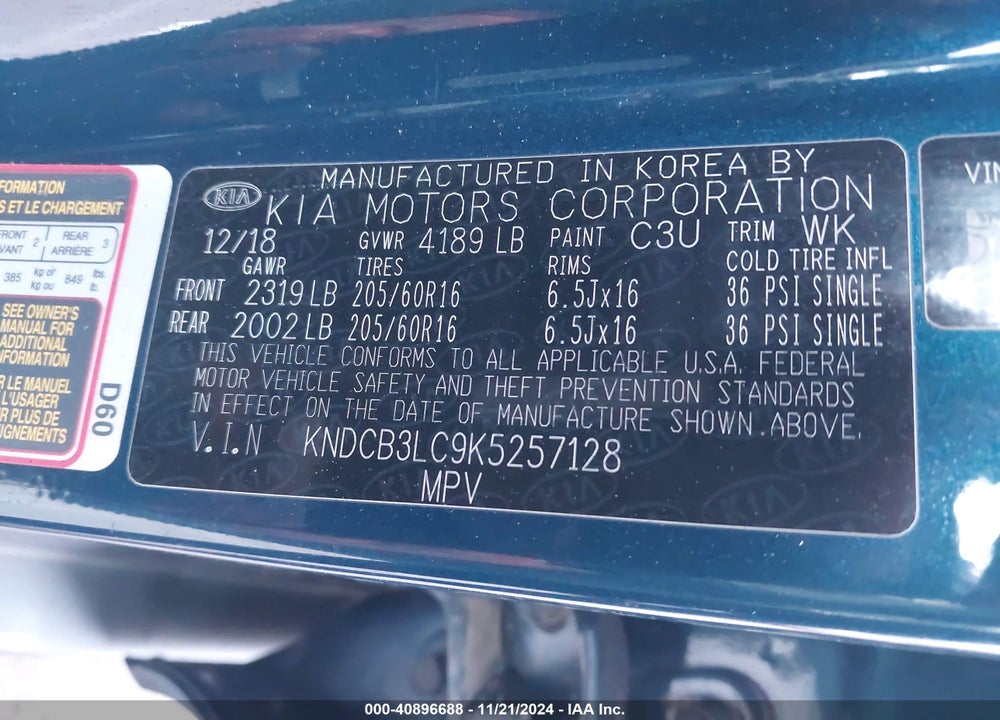 2019 KIA NIRO LX VIN: KNDCB3LC9K5257128
