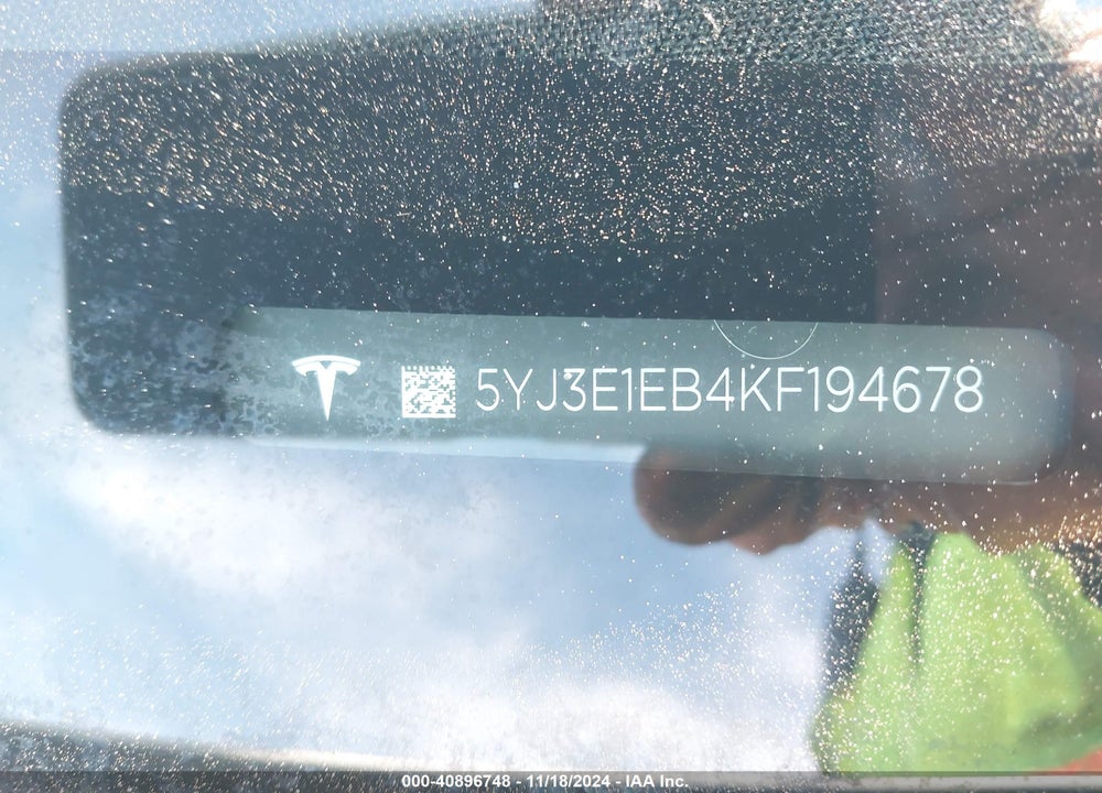 2019 TESLA MODEL 3 LONG RANGE/PERFORMANCE VIN: 5YJ3E1EB4KF194678
